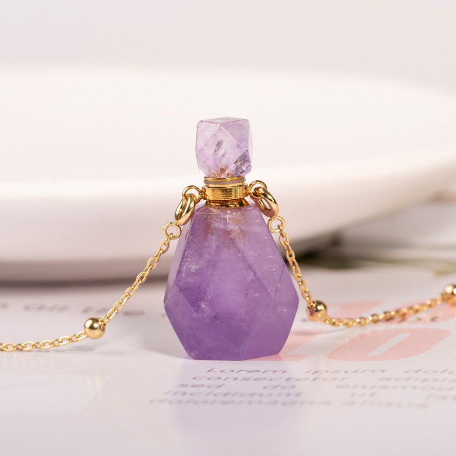 Crystal Natural Stone Perfume Bottle Pendant Necklace